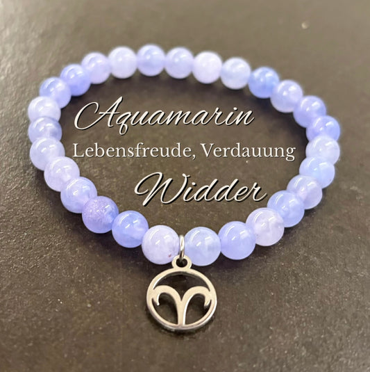 Widder-Aquamarin-Perlenarmband