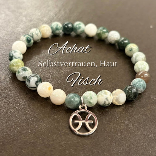 Fisch-Achat-Perlenarmband