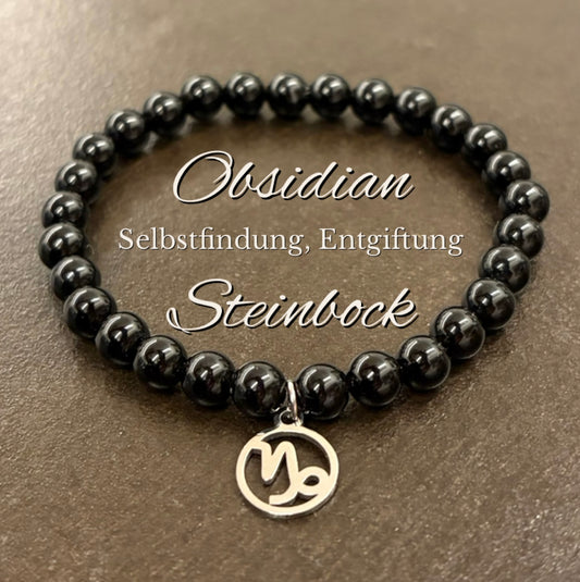 Steinbock-Obsidian-Perlenarmband