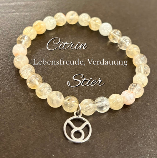 Stier-Citrin-Perlenarmband