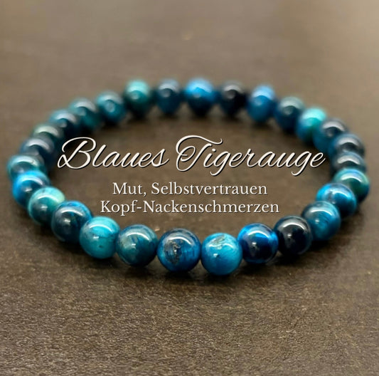 Blaue Tigerauge-Perlenarmband