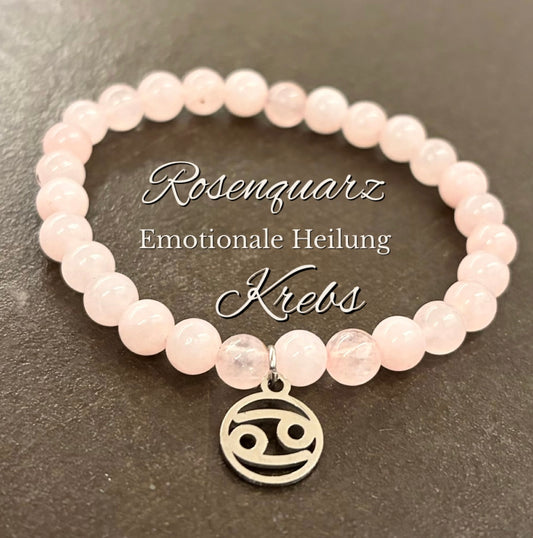 Krebs-Rosenquarz-Perlenarmband