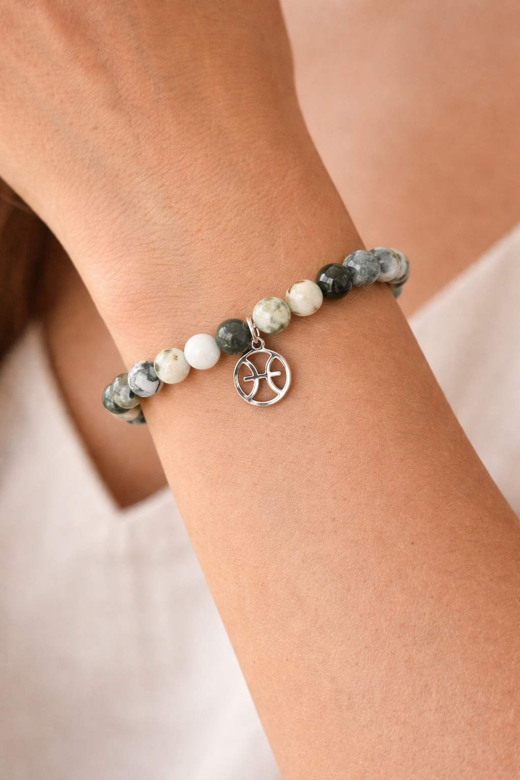 Fisch-Achat-Perlenarmband