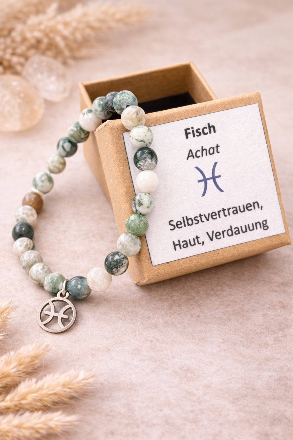 Fisch-Achat-Perlenarmband