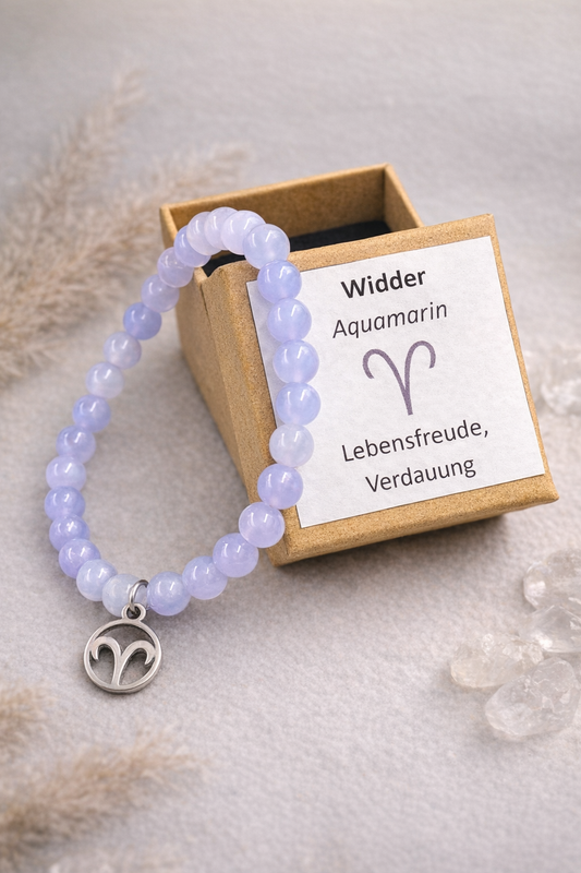 Widder-Aquamarin-Perlenarmband