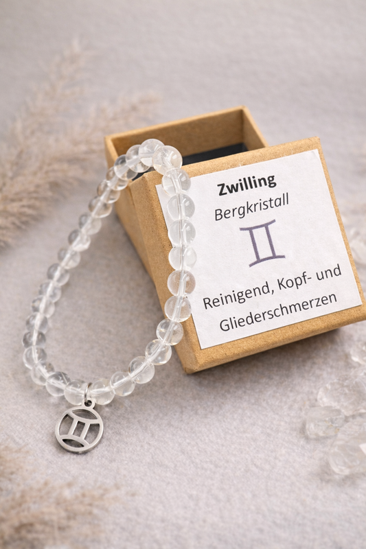 Zwilling-Bergkristall-Perlenarmband