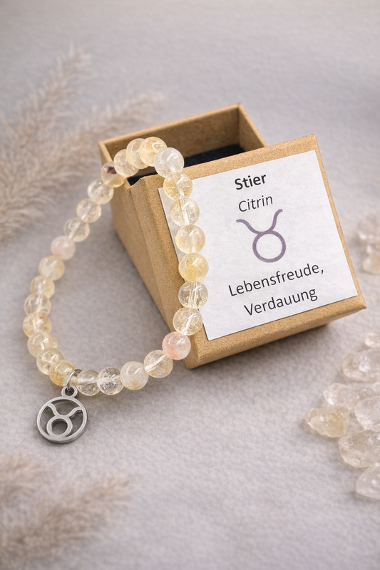 Stier-Citrin-Perlenarmband