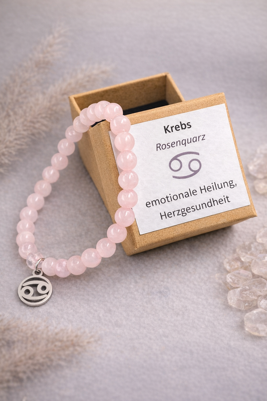 Krebs-Rosenquarz-Perlenarmband