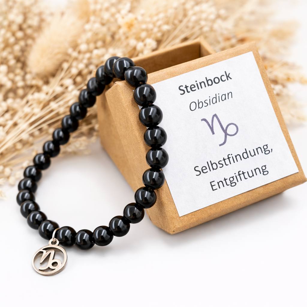Steinbock-Obsidian-Perlenarmband