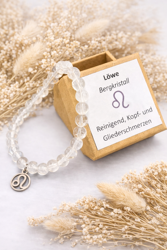 Löwe-Bergkristall-Perlenarmband