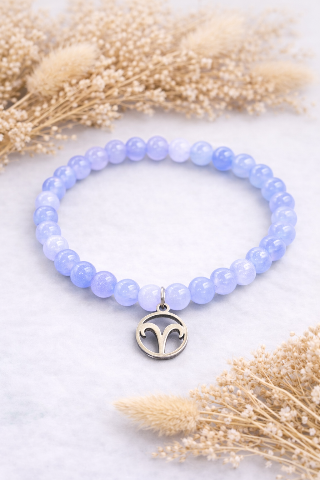 Widder-Aquamarin-Perlenarmband