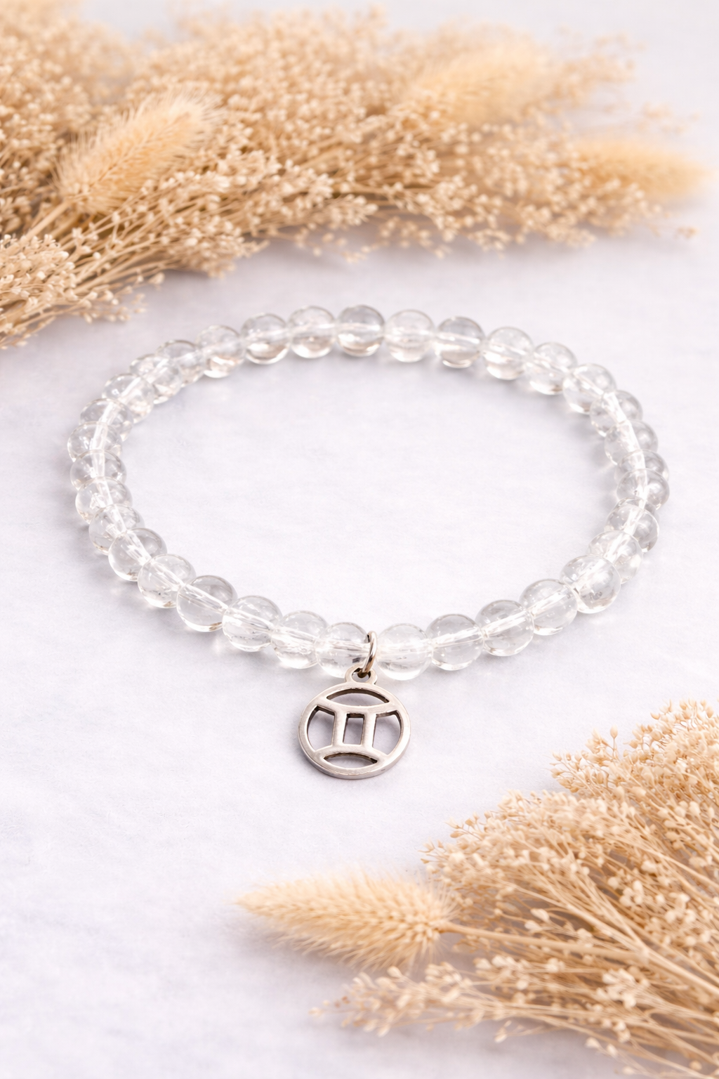 Zwilling-Bergkristall-Perlenarmband