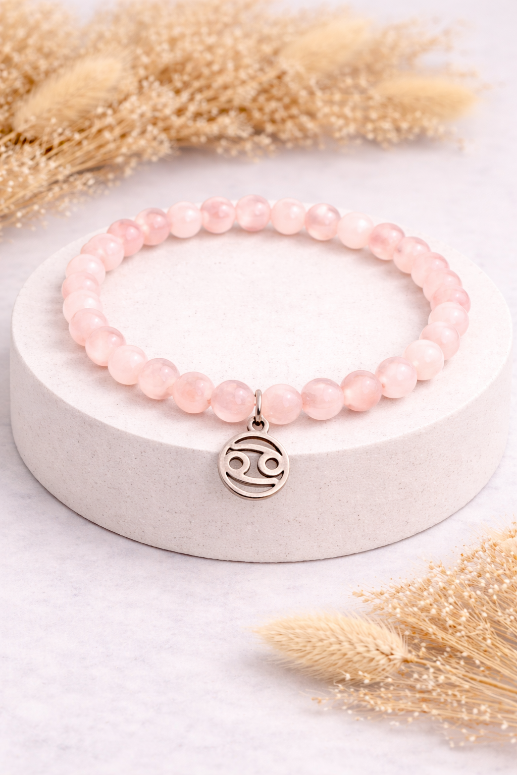 Krebs-Rosenquarz-Perlenarmband