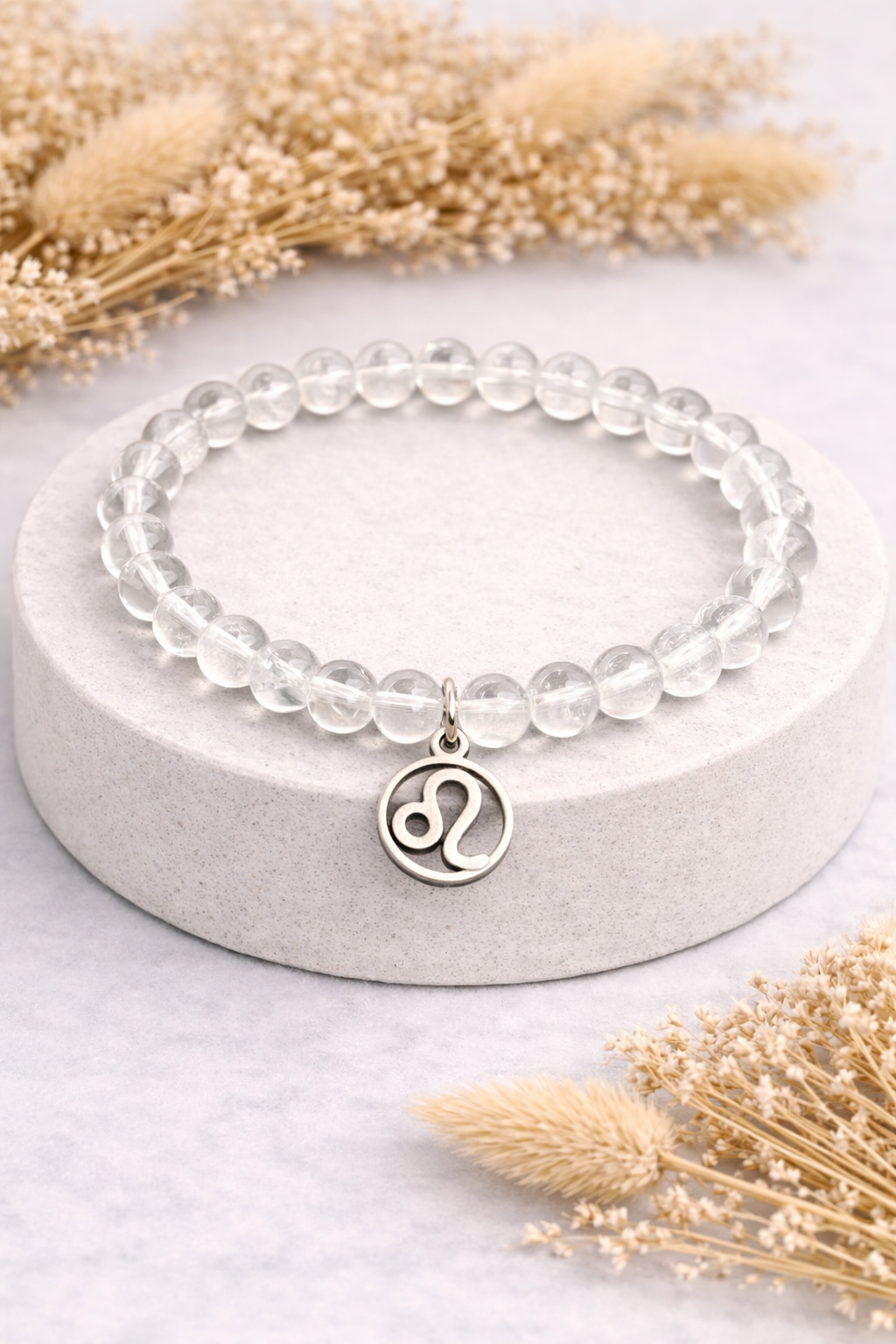 Löwe-Bergkristall-Perlenarmband